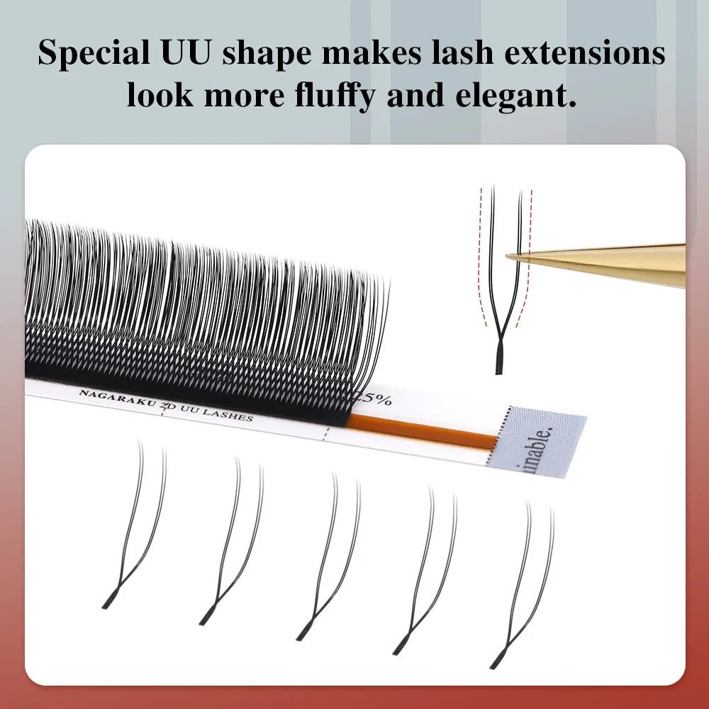 NAGARAKU 2D 3D UU Lashes U Shape Eyelash Premium Soft YY Eyelashes Extension Makeup Mesh Net Cross Volume Eyelash