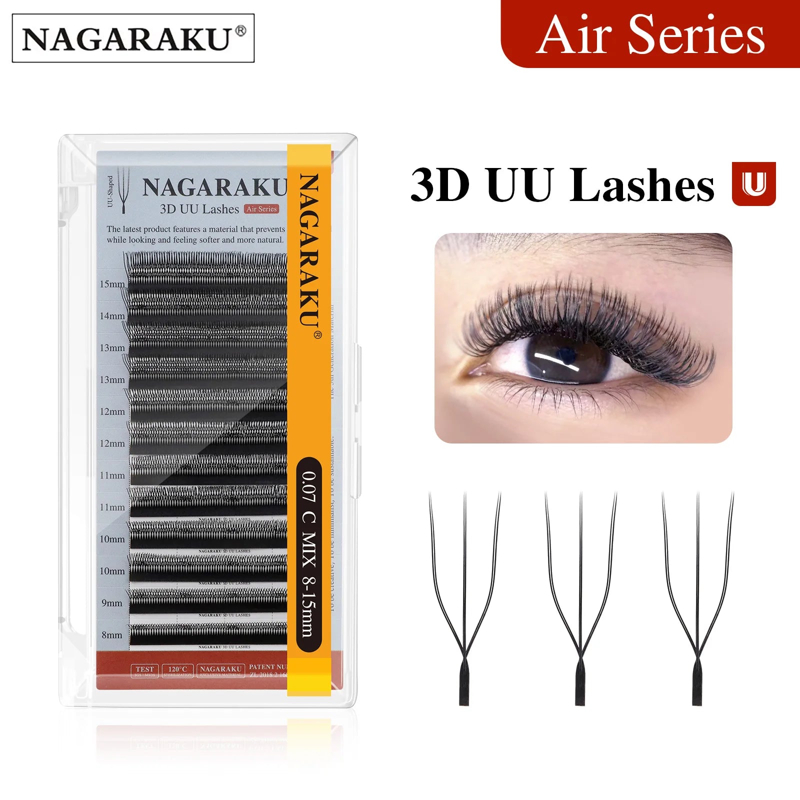 NAGARAKU 2D 3D UU Lashes U Shape Eyelash Premium Soft YY Eyelashes Extension Makeup Mesh Net Cross Volume Eyelash