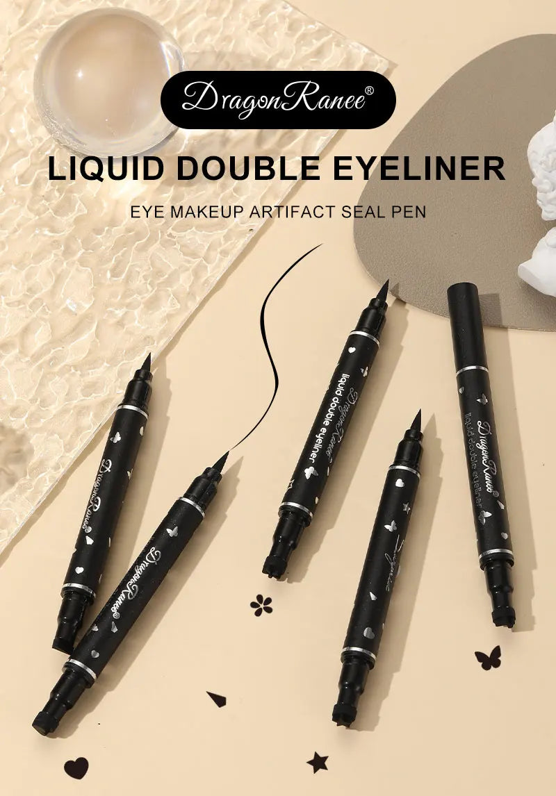 Double-Ended Stamp Eyeliner Waterproof Non-Smudge Eyeliner Liquid Pen Quick-Drying Waterproof Sweat-Proof Not Easy to Smudge Eyeliner Stamp Eyeliner Liquid