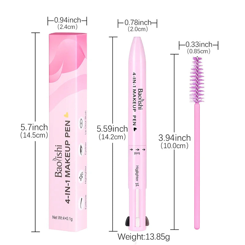 4 in 1 Multi-function Makeup Pen, Compact Travel Eyeliner, Lip Liner, Eyebrow Pencil, Highlighter Eyeshadow Pen,