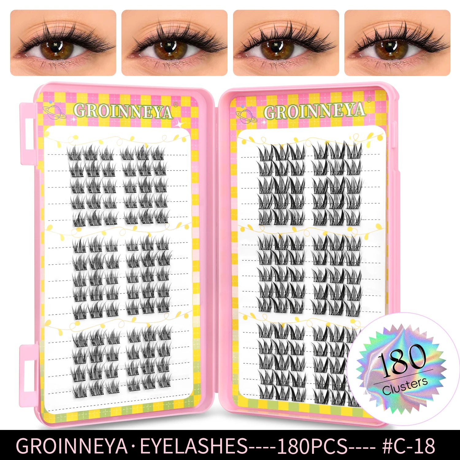 GROINNEYA Eyelashes Clusters 320 pcs Natural Eyelash extension Cluster Lashes Volume Mixed Tray Lashes Cluster Natural Lashes