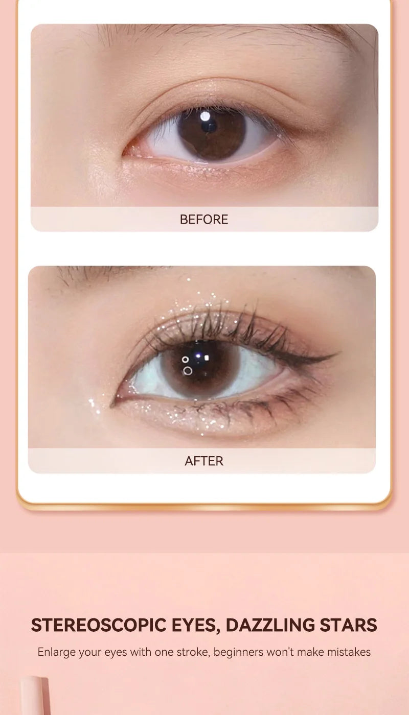 GECOMO 3D star eye double head silkworm pen, keep makeup lasting, waterproof and not easy to stain, brighten