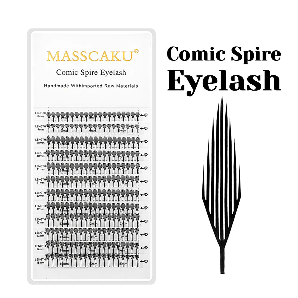 MASSCAKU 0.05mm Thickness Synthetic Mink Manga Anime Comic Spire Lashes 8-15mm Mix Length Feather Shape False Eyelash Bundles
