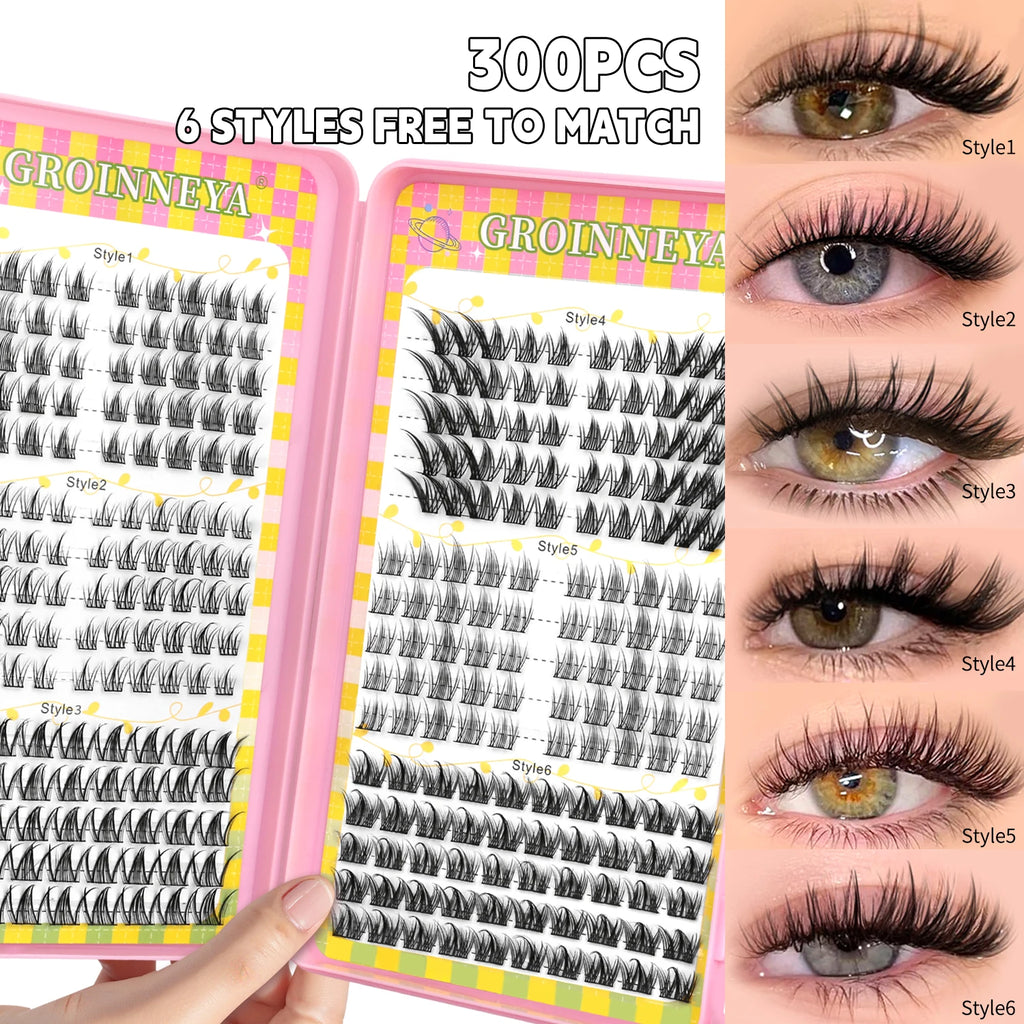 GROINNEYA Eyelashes Clusters 320 pcs Natural Eyelash extension Cluster Lashes Volume Mixed Tray Lashes Cluster Natural Lashes