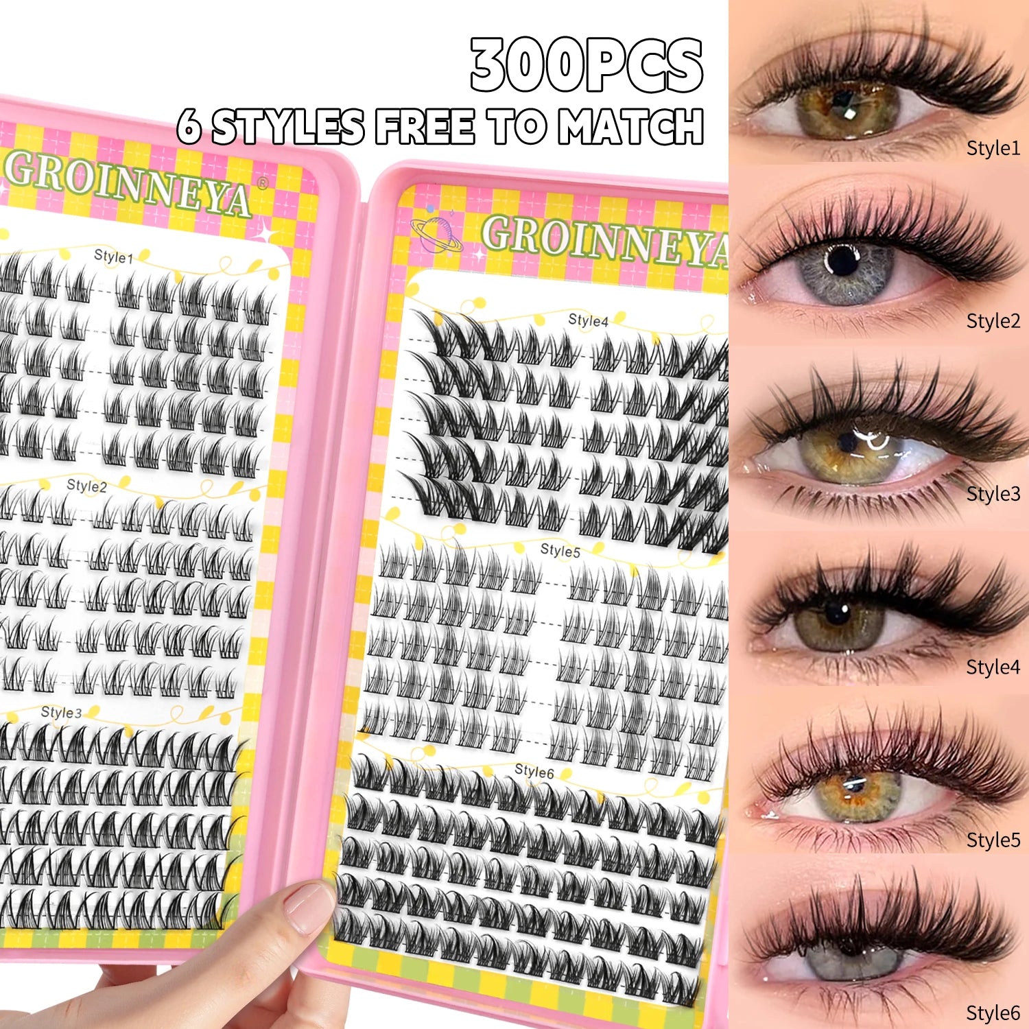 GROINNEYA Eyelashes Clusters 320 pcs Natural Eyelash extension Cluster Lashes Volume Mixed Tray Lashes Cluster Natural Lashes