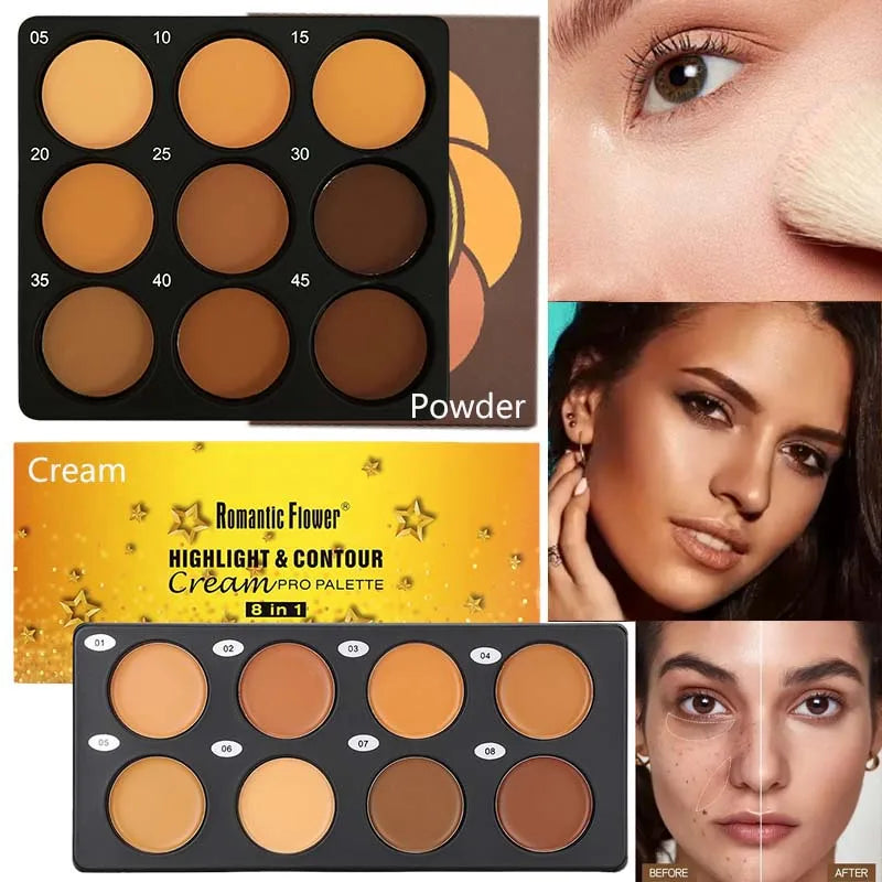 Waterproof Pressed Powder For Dark Skin Brighten Face Contouring Concealer Natural Matte Bronzer Cream Makeup Palette For Women