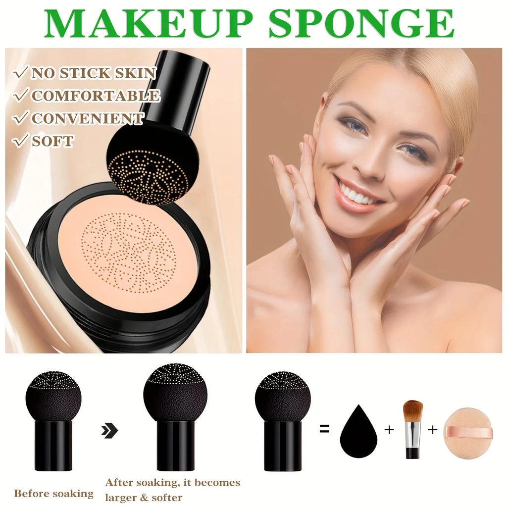 CC Cream Foundation Moisturizing Concealer Waterproof Oil, Mushroom Head Air Cushion, Long-Lasting Nude Makeup