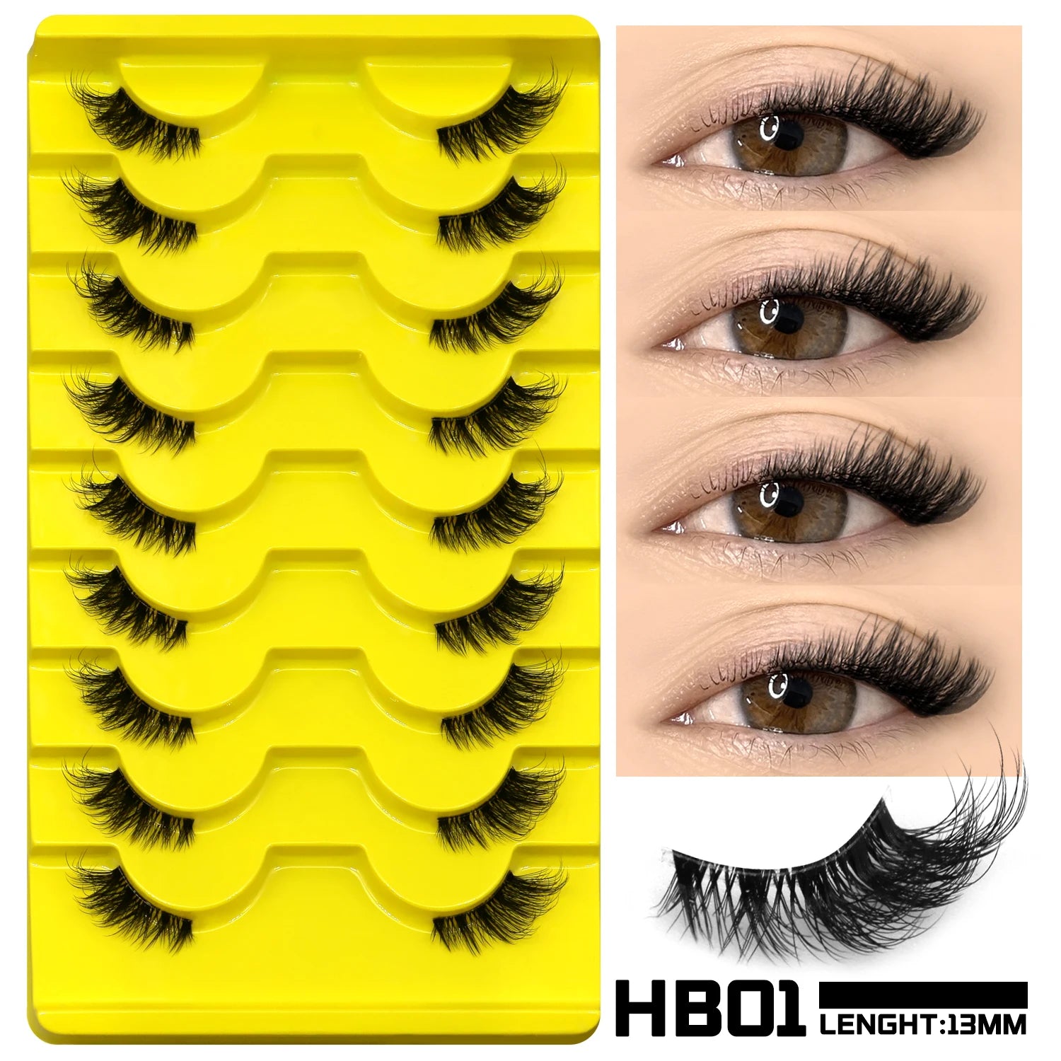 GROINNEYA Half Lashes Natural Fake Lashes Wispy Cat Eye Lashes Clear Band Accent Short False Eyelashes Make up