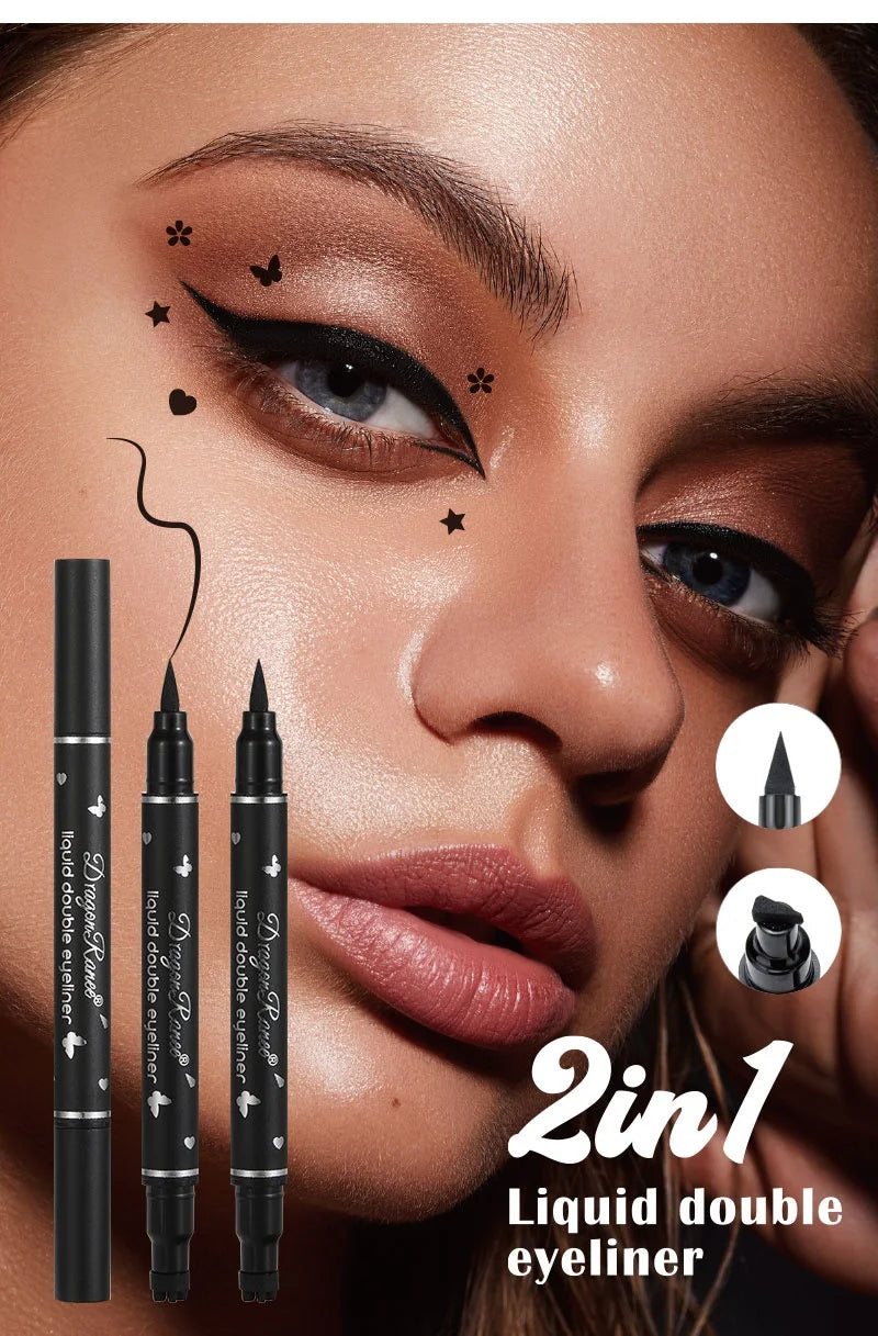 Double-Ended Stamp Eyeliner Waterproof Non-Smudge Eyeliner Liquid Pen Quick-Drying Waterproof Sweat-Proof Not Easy to Smudge Eyeliner Stamp Eyeliner Liquid