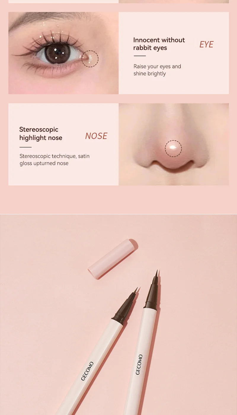 GECOMO 3D star eye double head silkworm pen, keep makeup lasting, waterproof and not easy to stain, brighten