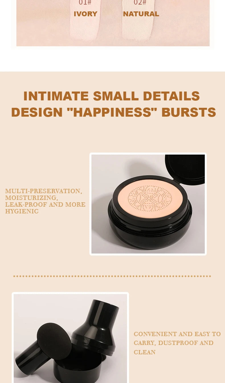 Ocheal BB Cream Air Cushion Compact Make Up Foundation Concealer Cream for Face Cosmetics Makeup Mushroom Head Puff