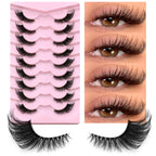 GROINNEYA Half Lashes Natural Fake Lashes Wispy Cat Eye Lashes Clear Band Accent Short False Eyelashes Make up