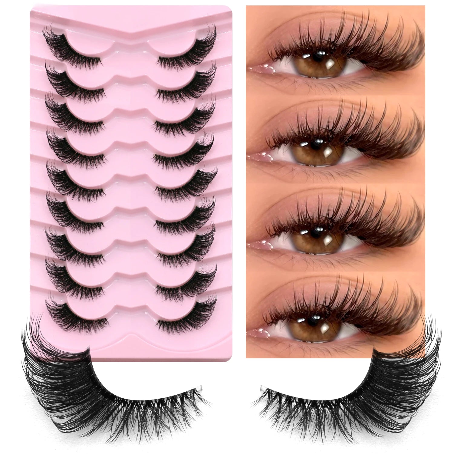GROINNEYA Half Lashes Natural Fake Lashes Wispy Cat Eye Lashes Clear Band Accent Short False Eyelashes Make up