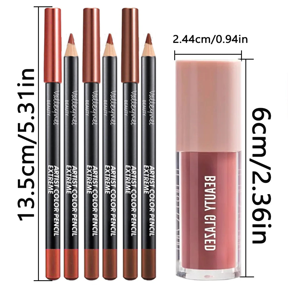 4 PCS/SET Lip Gloss Lip Oil Lip Liner Lip Combo Set  Long Lasting Waterproof Lip Liner 3D Lip Makeup Every Makeup Style