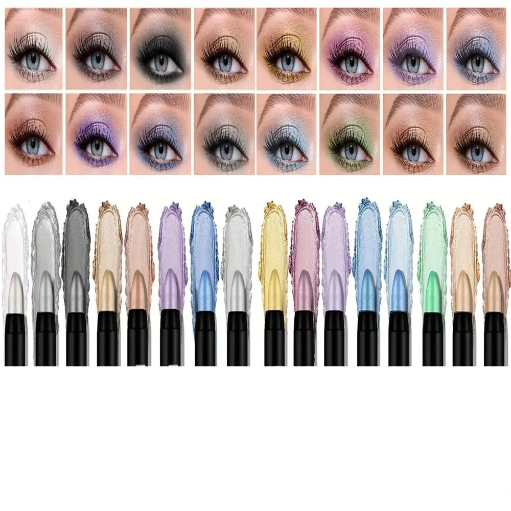 16 colors of metallic eyeliner pens, with brilliant colors, water-resistant and long-lasting makeup for the eyes