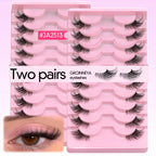 GROINNEYA Two Boxs Half Eyelashes Natural Fluffy Cat Eye Lashes Soft Wispy Faux Mink Lashes Winged End Eye Elongated Eyelashes