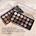 18-Color Eyeshadow Palette – Pearlescent, Matte, Fine Shimmer, Glitter, Earth Tones, Long-Lasting, High-Performance