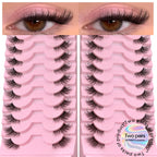 GROINNEYA Two Boxs Half Eyelashes Natural Fluffy Cat Eye Lashes Soft Wispy Faux Mink Lashes Winged End Eye Elongated Eyelashes