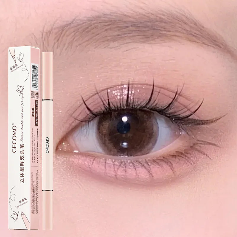 GECOMO 3D star eye double head silkworm pen, keep makeup lasting, waterproof and not easy to stain, brighten