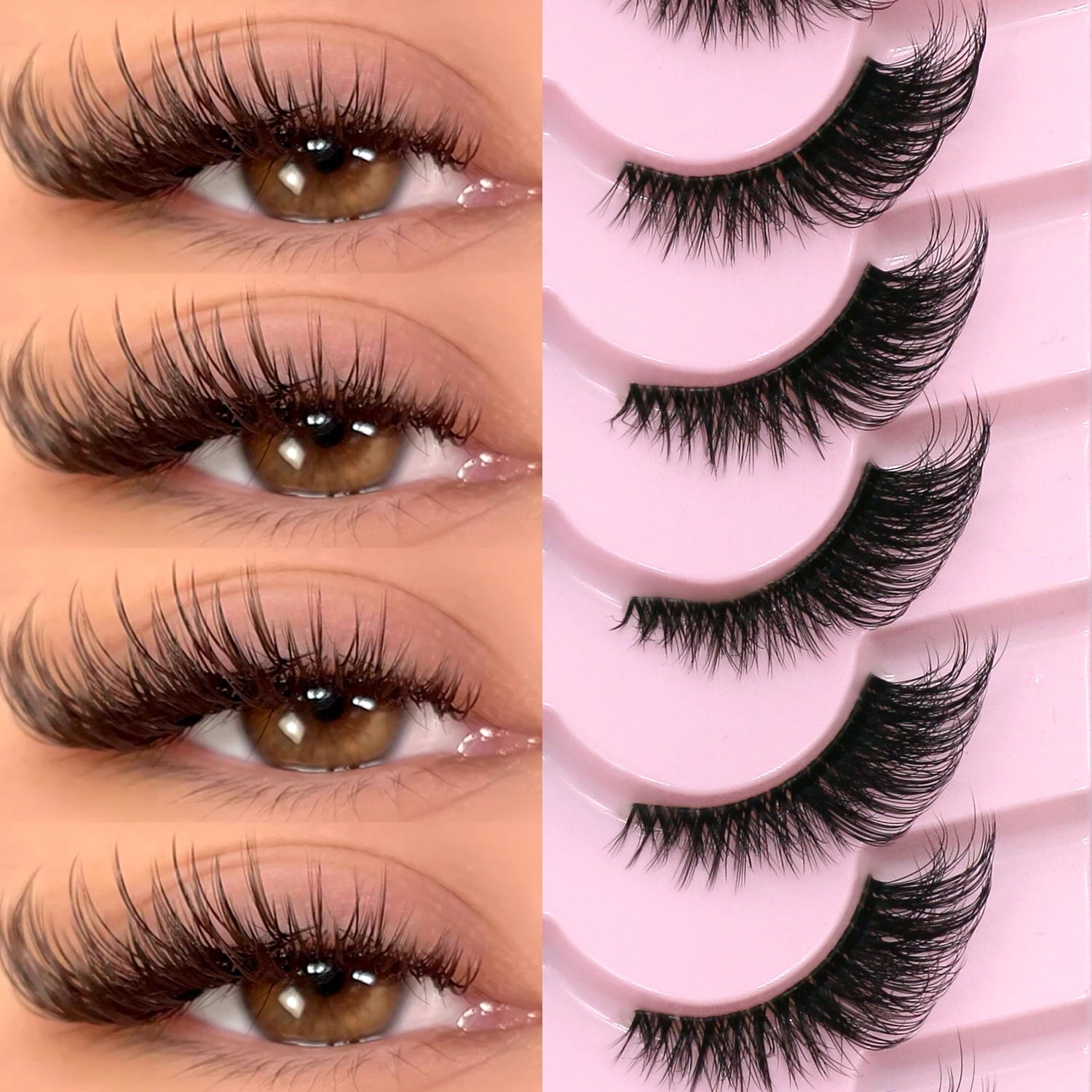 GROINNEYA Half Lashes Natural Fake Lashes Wispy Cat Eye Lashes Clear Band Accent Short False Eyelashes Make up