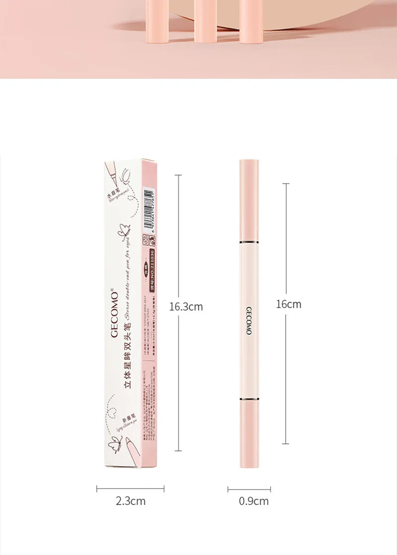 GECOMO 3D star eye double head silkworm pen, keep makeup lasting, waterproof and not easy to stain, brighten