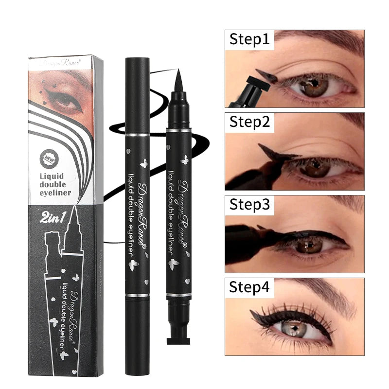 Double-Ended Stamp Eyeliner Waterproof Non-Smudge Eyeliner Liquid Pen Quick-Drying Waterproof Sweat-Proof Not Easy to Smudge Eyeliner Stamp Eyeliner Liquid