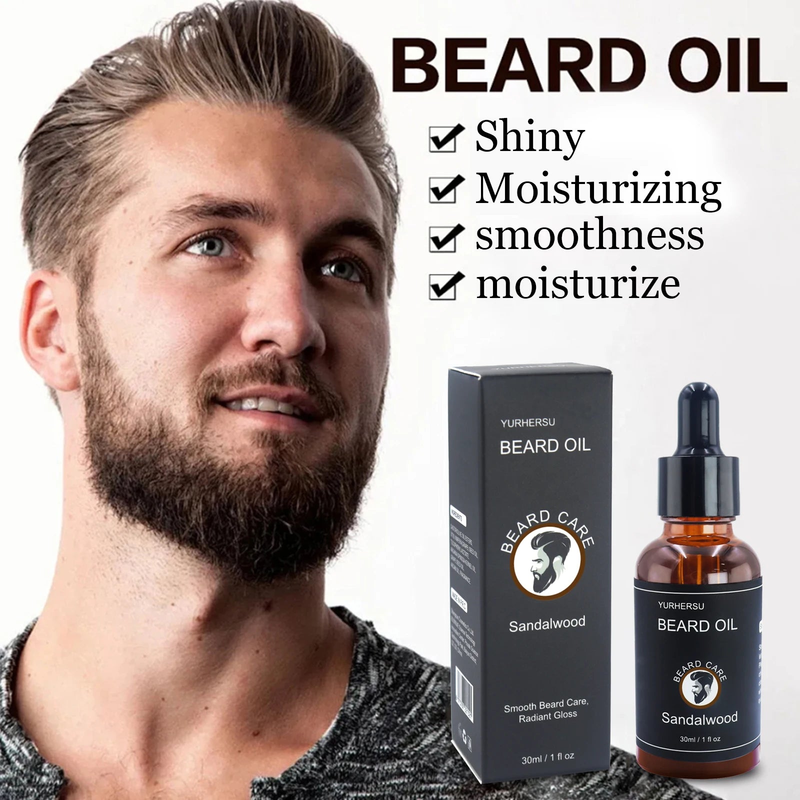 YURHERSU30ml new facial hair and beard growth oil is suitable for men's thick, soft, smooth, nutritious beard oil beard care