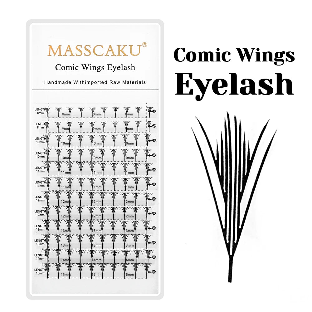MASSCAKU 0.05mm Thickness Synthetic Mink Manga Anime Comic Spire Lashes 8-15mm Mix Length Feather Shape False Eyelash Bundles