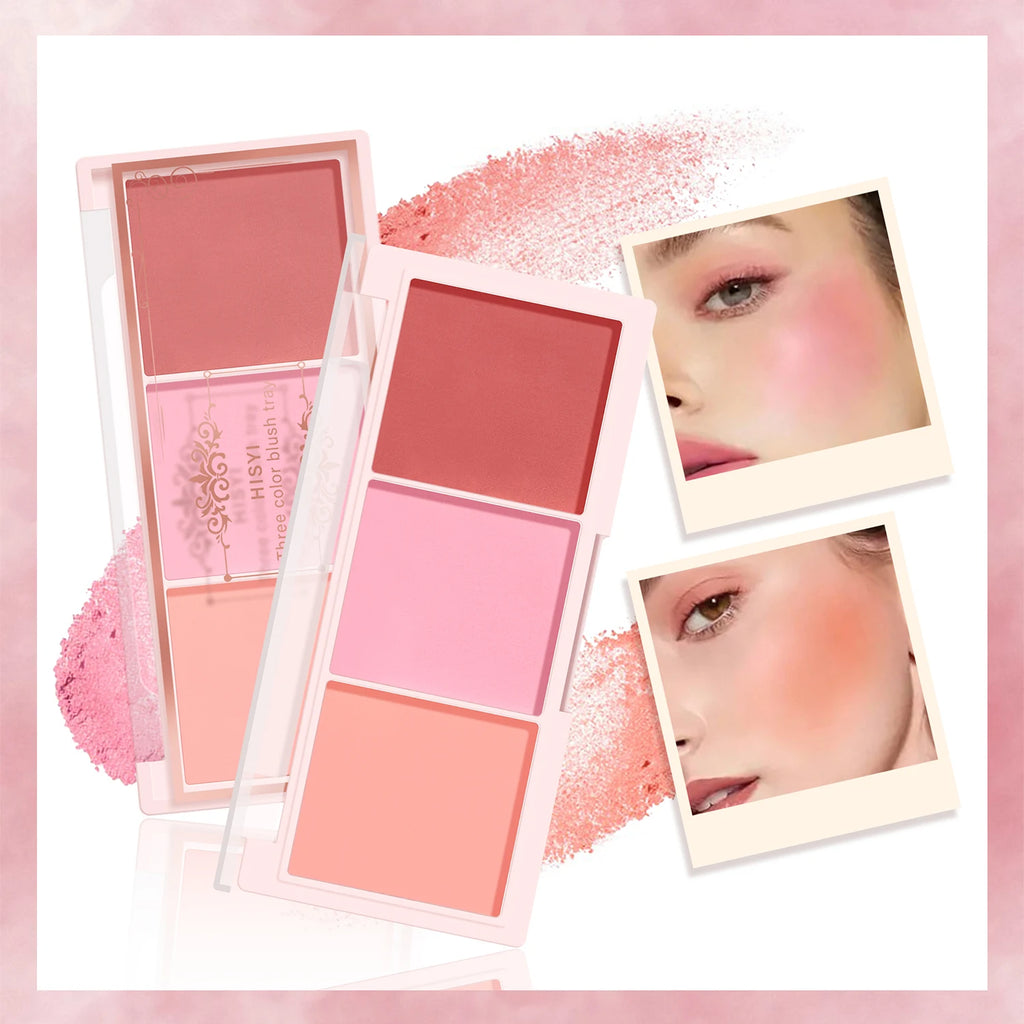 HISYI three-color blush natural color rendering delicate non-flying powder matte rouge holding makeup clear vitality girl blush