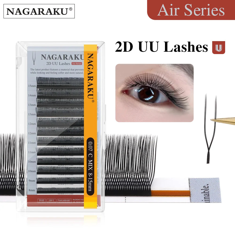 NAGARAKU 2D 3D UU Lashes U Shape Eyelash Premium Soft YY Eyelashes Extension Makeup Mesh Net Cross Volume Eyelash