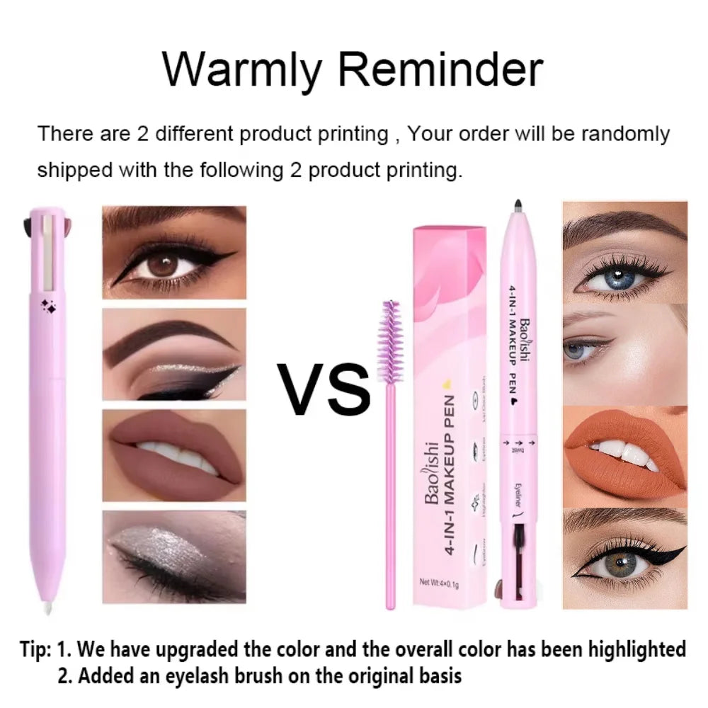 4 in 1 Multi-function Makeup Pen, Compact Travel Eyeliner, Lip Liner, Eyebrow Pencil, Highlighter Eyeshadow Pen,