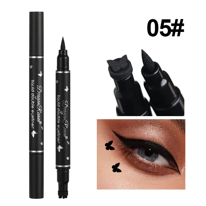 Double-Ended Stamp Eyeliner Waterproof Non-Smudge Eyeliner Liquid Pen Quick-Drying Waterproof Sweat-Proof Not Easy to Smudge Eyeliner Stamp Eyeliner Liquid