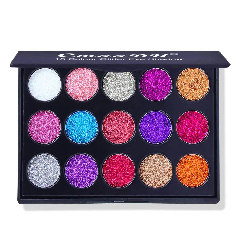 CmaaDu 15 Colors Gold Scallion Powder Diamond Glitter Eyeshadow Tray Shimmering Dazzling Universal Waterproof Easy to Color