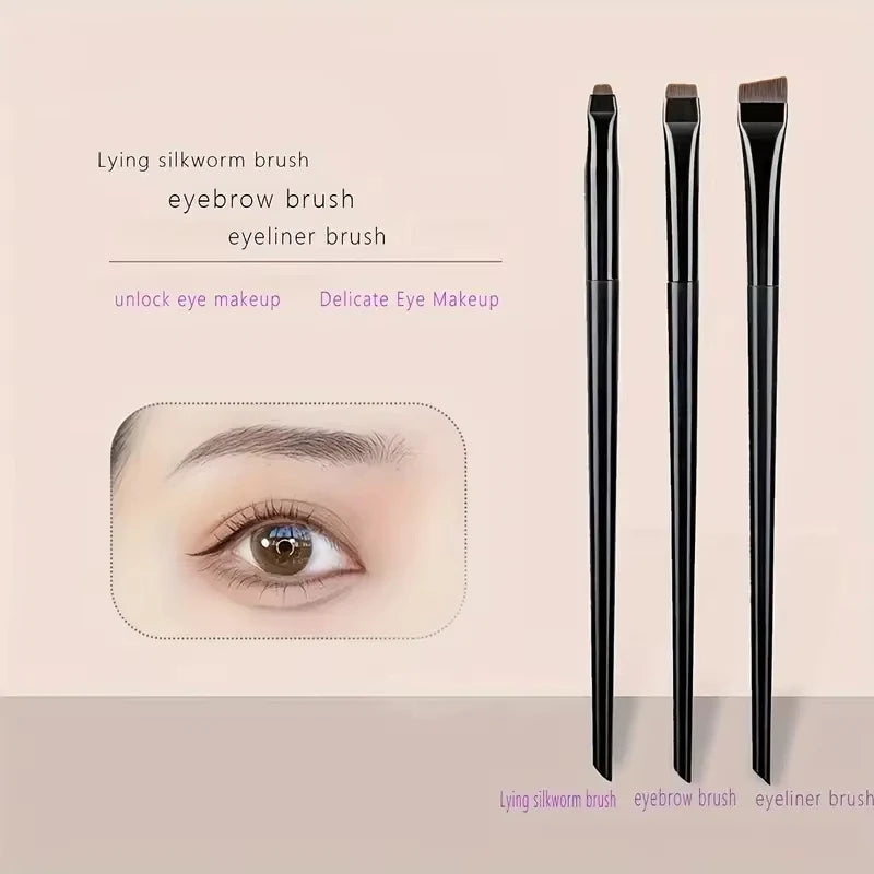 3-Piece Makeup Brush Set: Sickle-Shaped Eyeliner Brush, Fine Angled Eyebrow Brush, Eyeliner Brush, Ultra-Fine Eyeshadow Brush