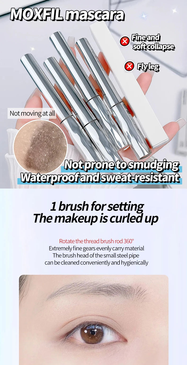 Long-lasting eyebrow pencil Waterproof and sweat-proof Separates each lash Thick and voluminous Steel tube eyebrow pencil