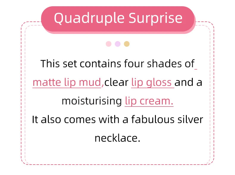 CACE Matte Liquid Lipstick Makeup Sets 4 Colors Lipgloss And 1pc Transparent Lipgloss And 1pc Lip Balm Plumper And Necklace Gift