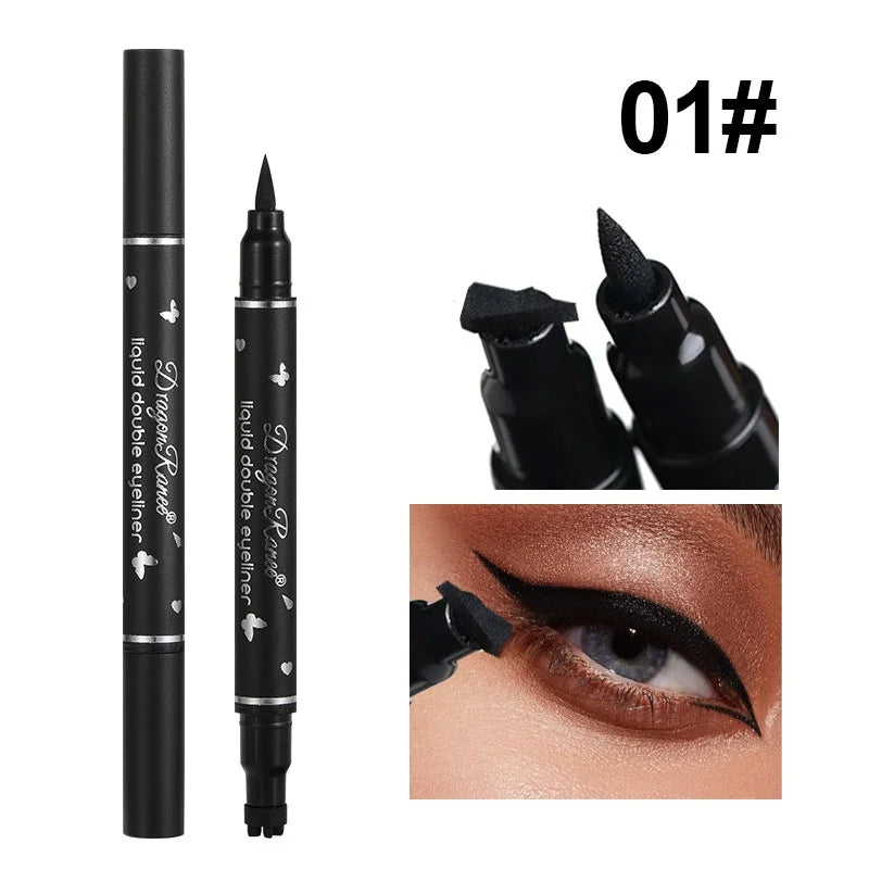 Double-Ended Stamp Eyeliner Waterproof Non-Smudge Eyeliner Liquid Pen Quick-Drying Waterproof Sweat-Proof Not Easy to Smudge Eyeliner Stamp Eyeliner Liquid