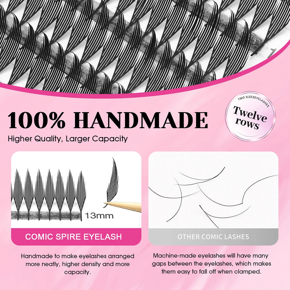 MASSCAKU 0.05mm Thickness Synthetic Mink Manga Anime Comic Spire Lashes 8-15mm Mix Length Feather Shape False Eyelash Bundles