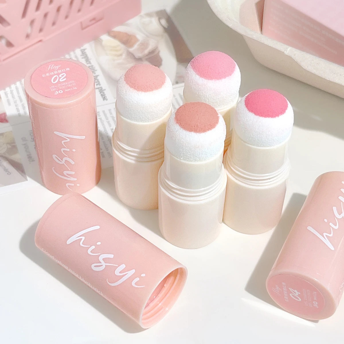 HISYI Yunrou Soft Fog Blush Stick - Energetic and Bouncy, Korean Style, Brightening, Dual-Use for Lips and Cheeks